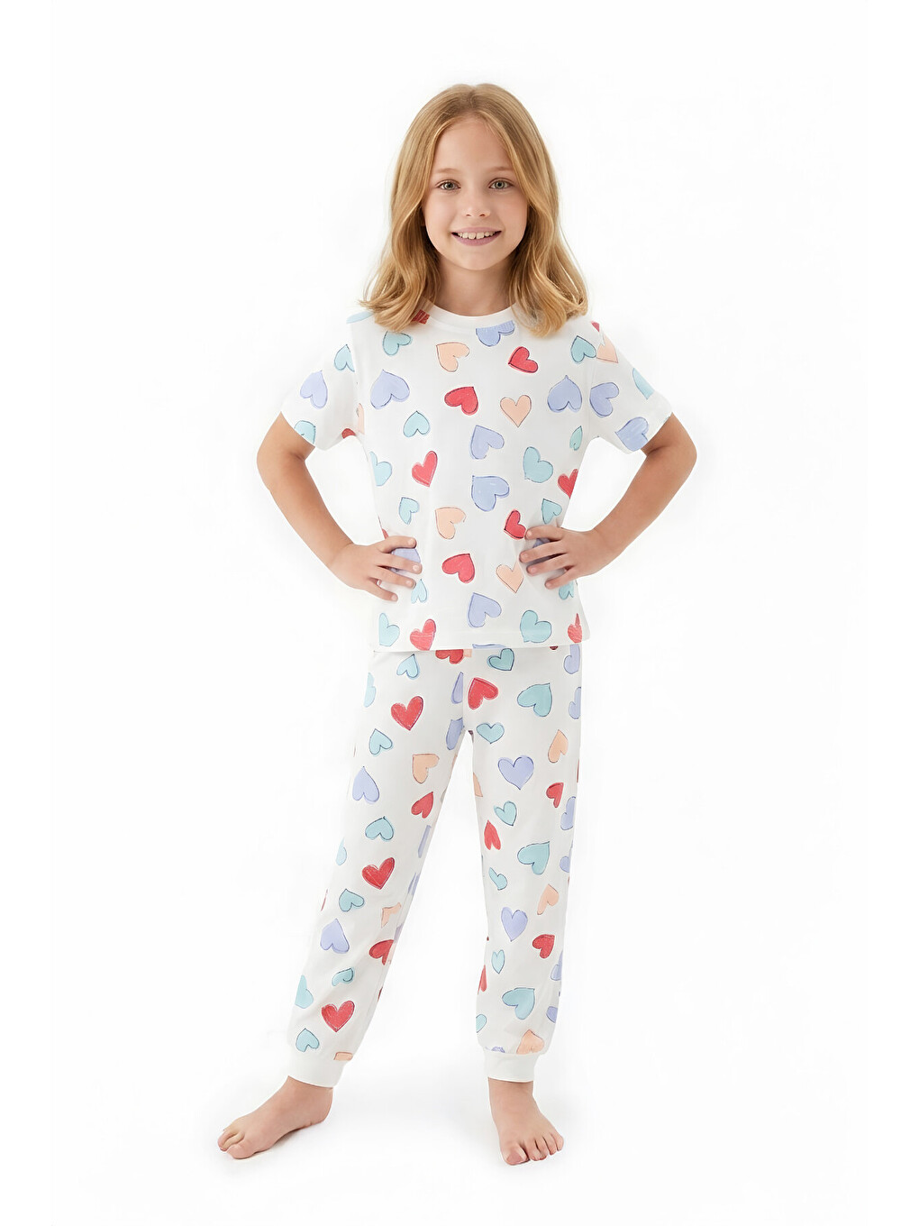 Beyaz Kız Çocuk Pijama Takımı %100 Pamuk 3-13 Yaş 12714ıs
