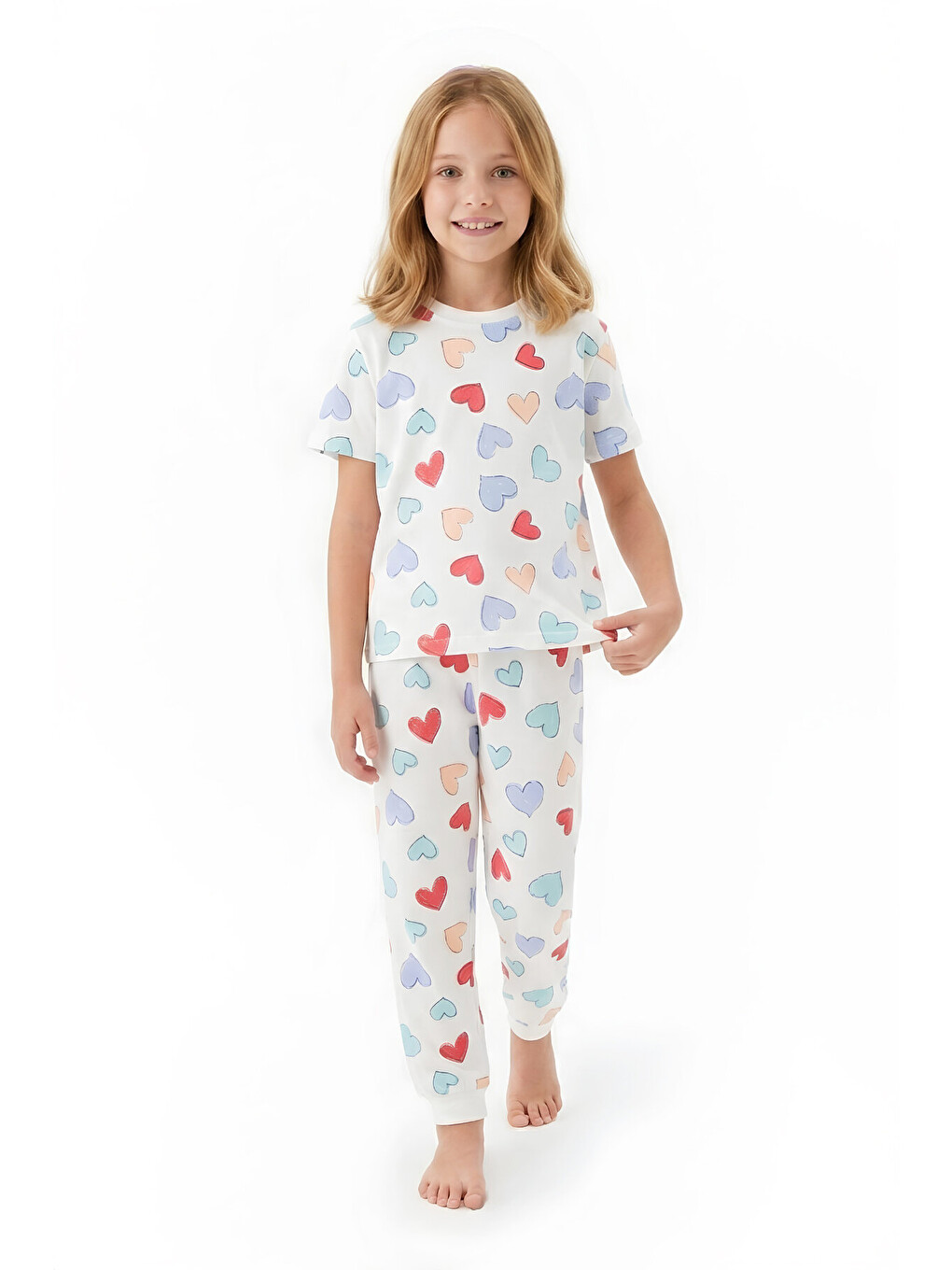 Beyaz Kız Çocuk Pijama Takımı %100 Pamuk 3-13 Yaş 12714ıs-1