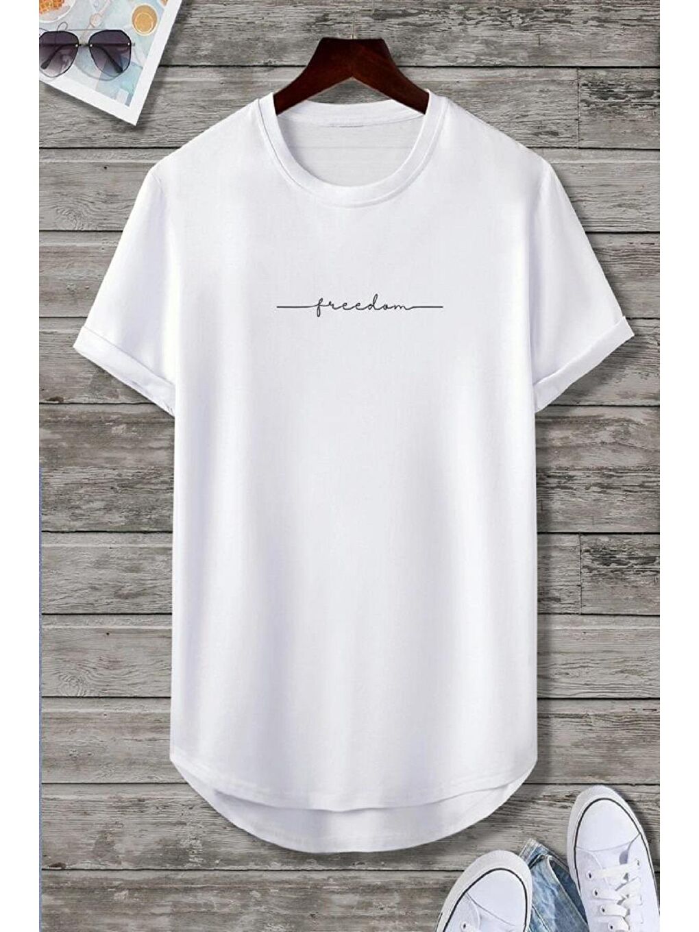 Beyaz Uzun Eteği Oval Comfort Fit Unisex Tişört