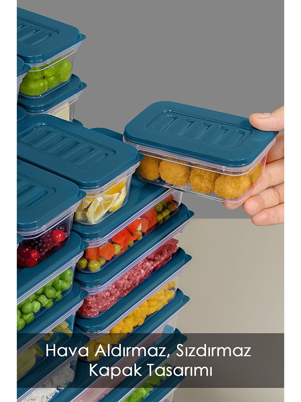 32 Parça Mikrodalga Uyu mlu Organizer Saklama Kabı 2x2400 ml 6x1170 ml 12x600 ml 12x240 ml Mavi-2