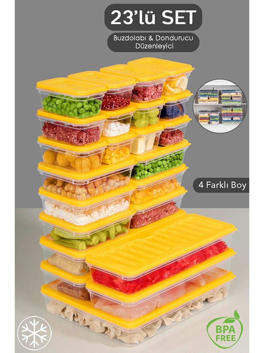 23 Parça Mikrodalga Uyu mlu Organizer Saklama Kabı 1x2400 ml 4x1170 ml 6x600 ml 12x240 ml Sarı