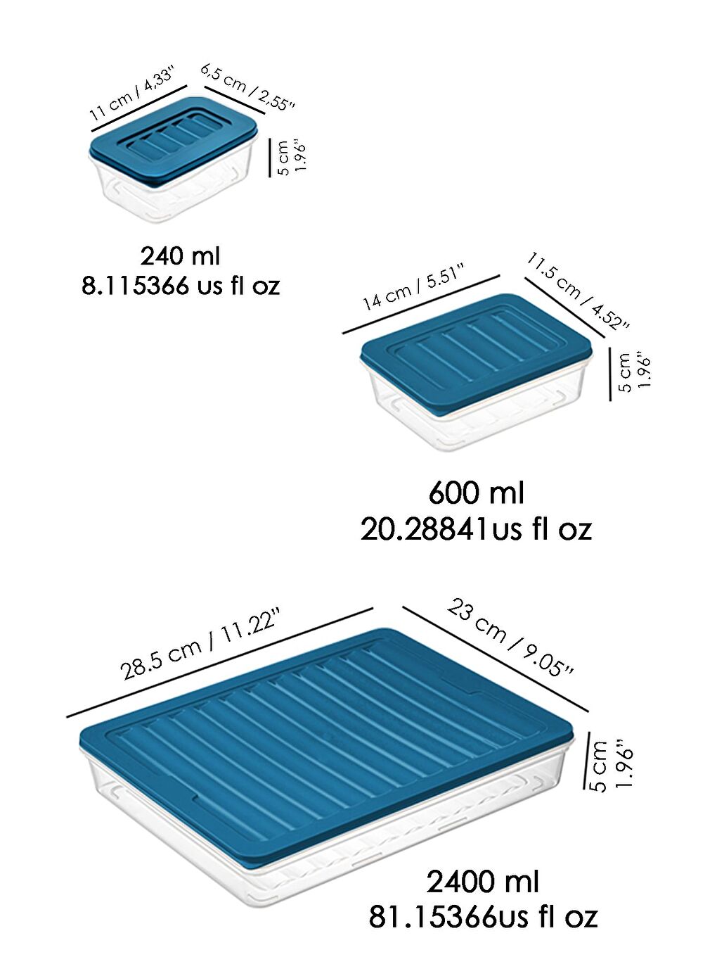 13'lü Buzdolabı Düzenleyici Organizer Set Mikrodalga Difriz Kabı 1x2400 ml 4x600 ml 8x240 ml Mavi-5