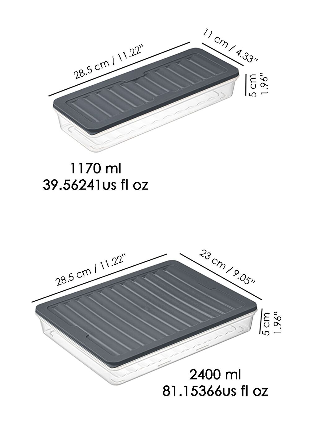 4 Parça Buzdolabı Düzenleyici Organizer Set Mikrodalga Difriz Kabı 2x2400 ml 2x1170 ml Antrasit-4
