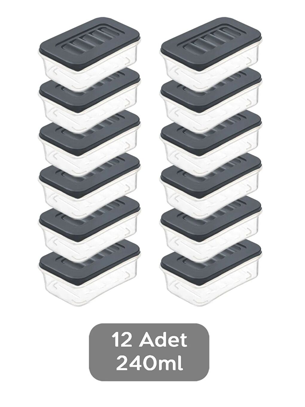 12 Parça Gıda Erzak Saklama Kabı Seti Mikrodalga Uyu mlu Düzenleyici Organizer 240 ml Antrasit-1