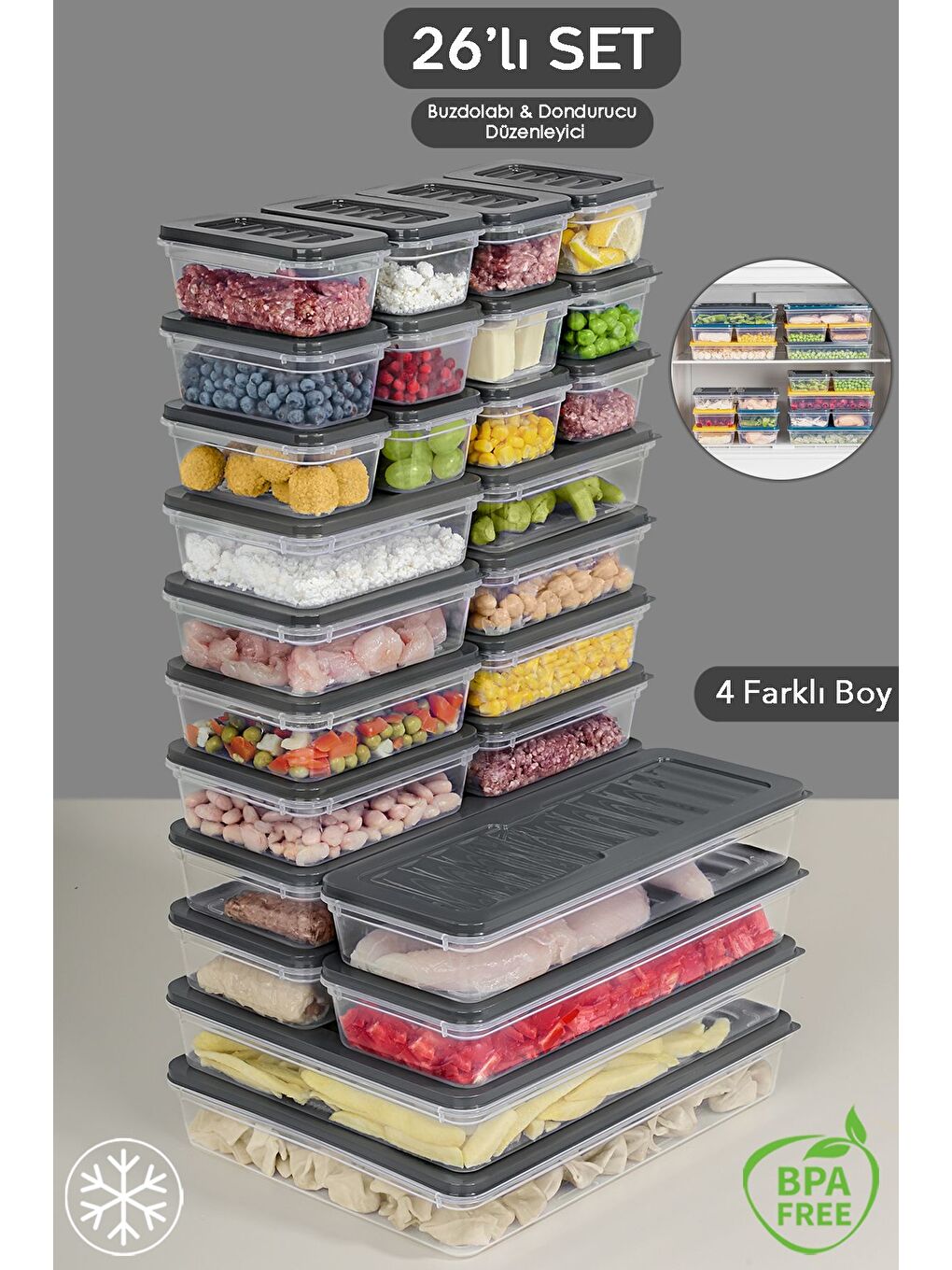 26 Parça Mikrodalga ve Difrize Uygun Saklama Kabı 2x2400 ml 4x1170 ml 8x600 ml 12x240 ml Antrasit