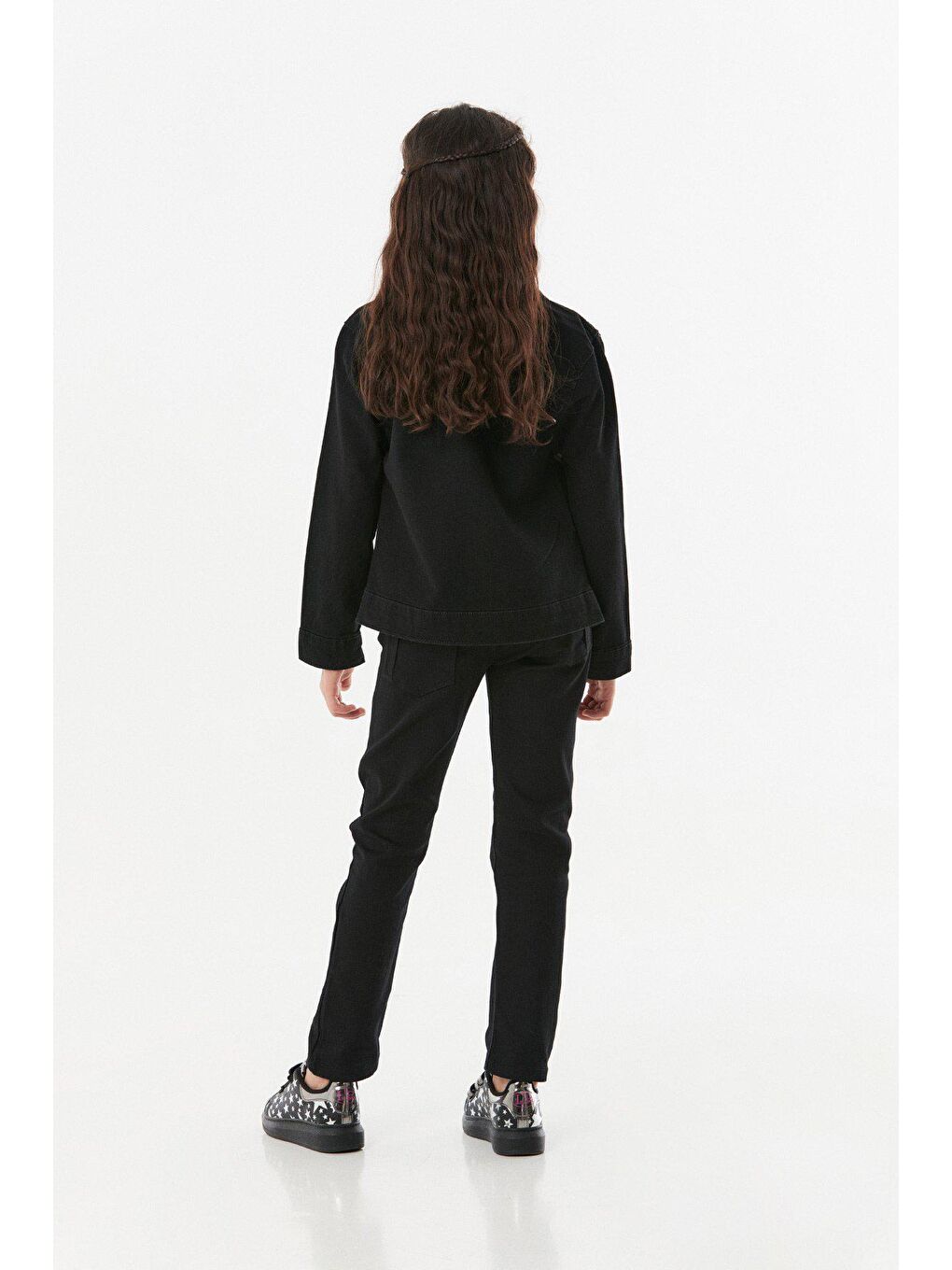 Siyah Zincir Detaylı Kız Çocuk jean Ceket-3