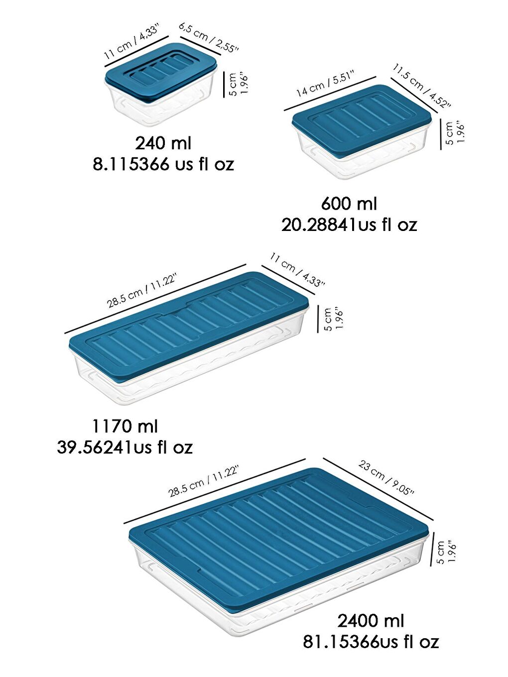 30 Parça Mikrodalga ve Difrize Uygun Saklama Kabı 1x2400 ml 5x1170 ml 12x600 ml 12x240 ml Mavi-5