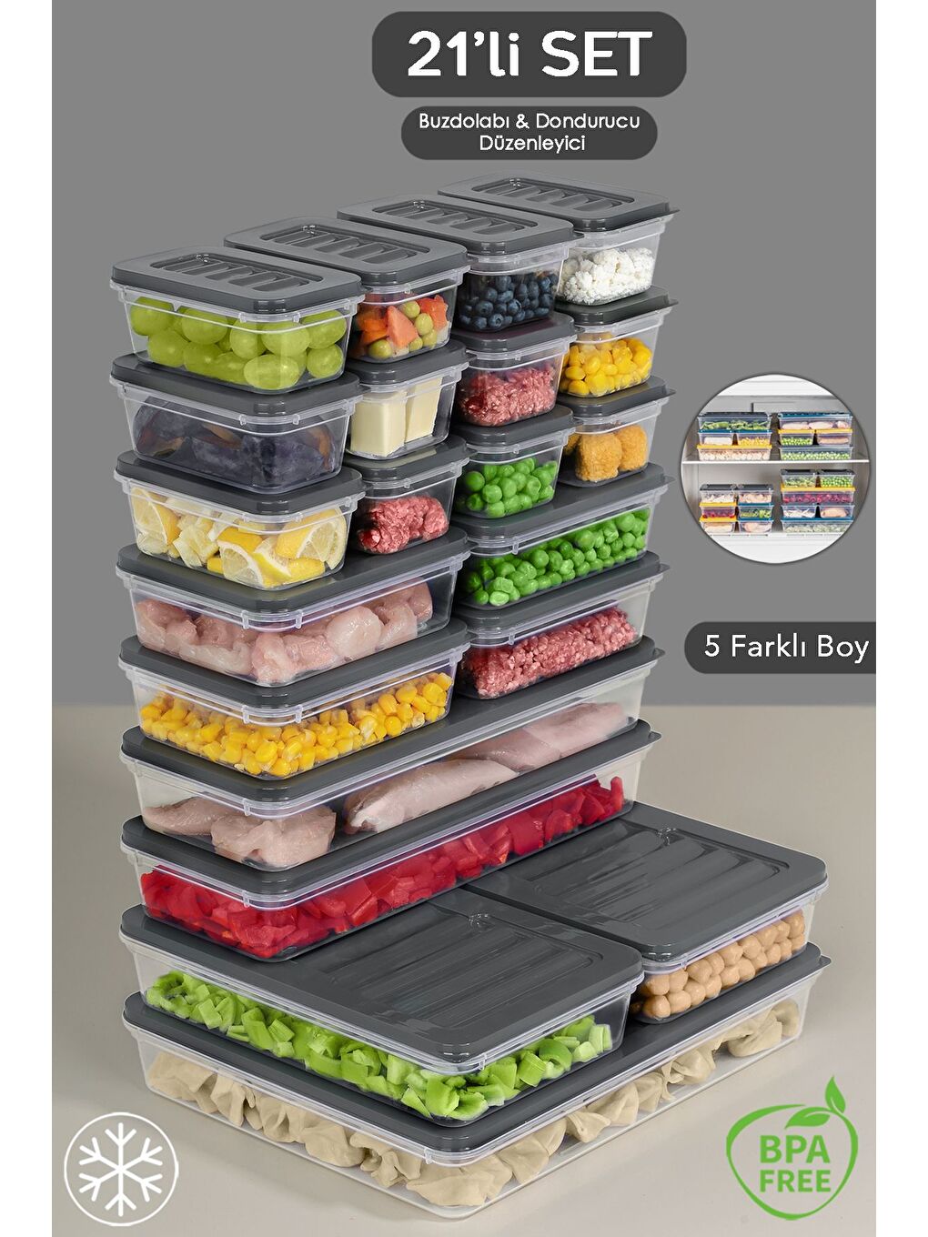 21 Parça Mikrodalga Difrize Uygun Saklama Kabı  1x2400ml 2x1170ml 2x1200ml 4x600ml 12x240ml Antrasit