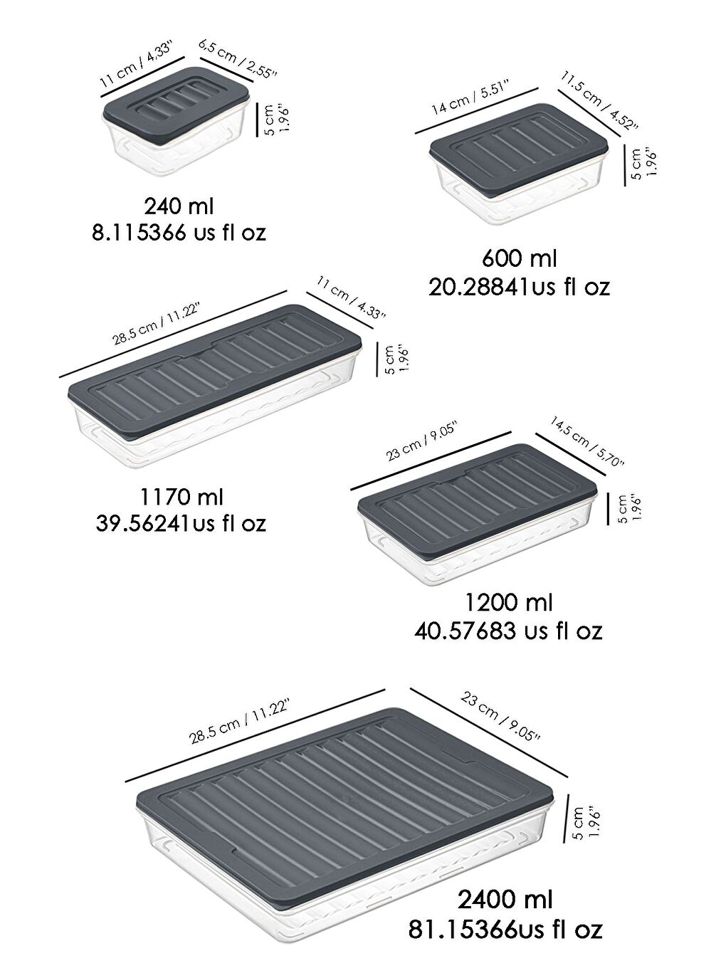 21 Parça Mikrodalga Difrize Uygun Saklama Kabı  1x2400ml 2x1170ml 2x1200ml 4x600ml 12x240ml Antrasit-6