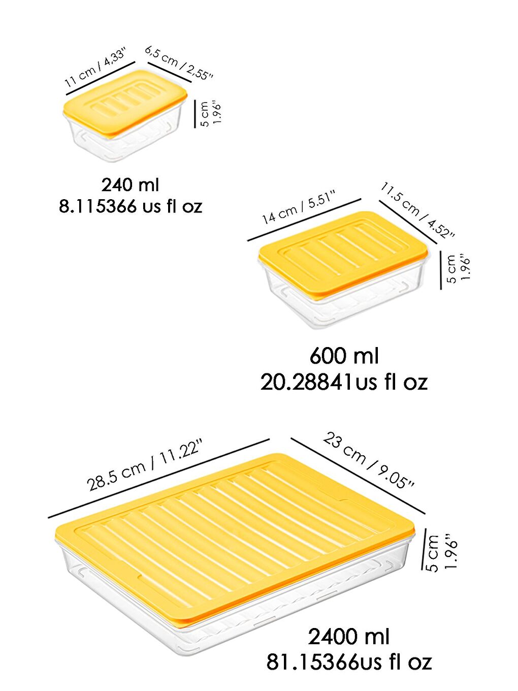 13'lü Buzdolabı Düzenleyici Organizer Set Mikrodalga Difriz Kabı 1x2400 ml 4x600 ml 8x240 ml Sarı-5