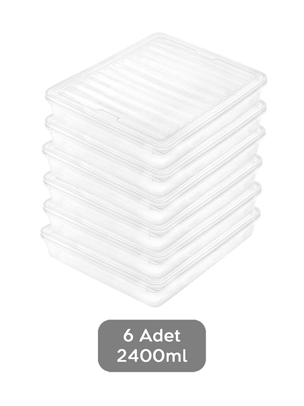 Renksiz 6'lı Şeffaf Kapaklı Organizer Düzenleyici Gıda Erzak Kabı 6x2400 ml-1
