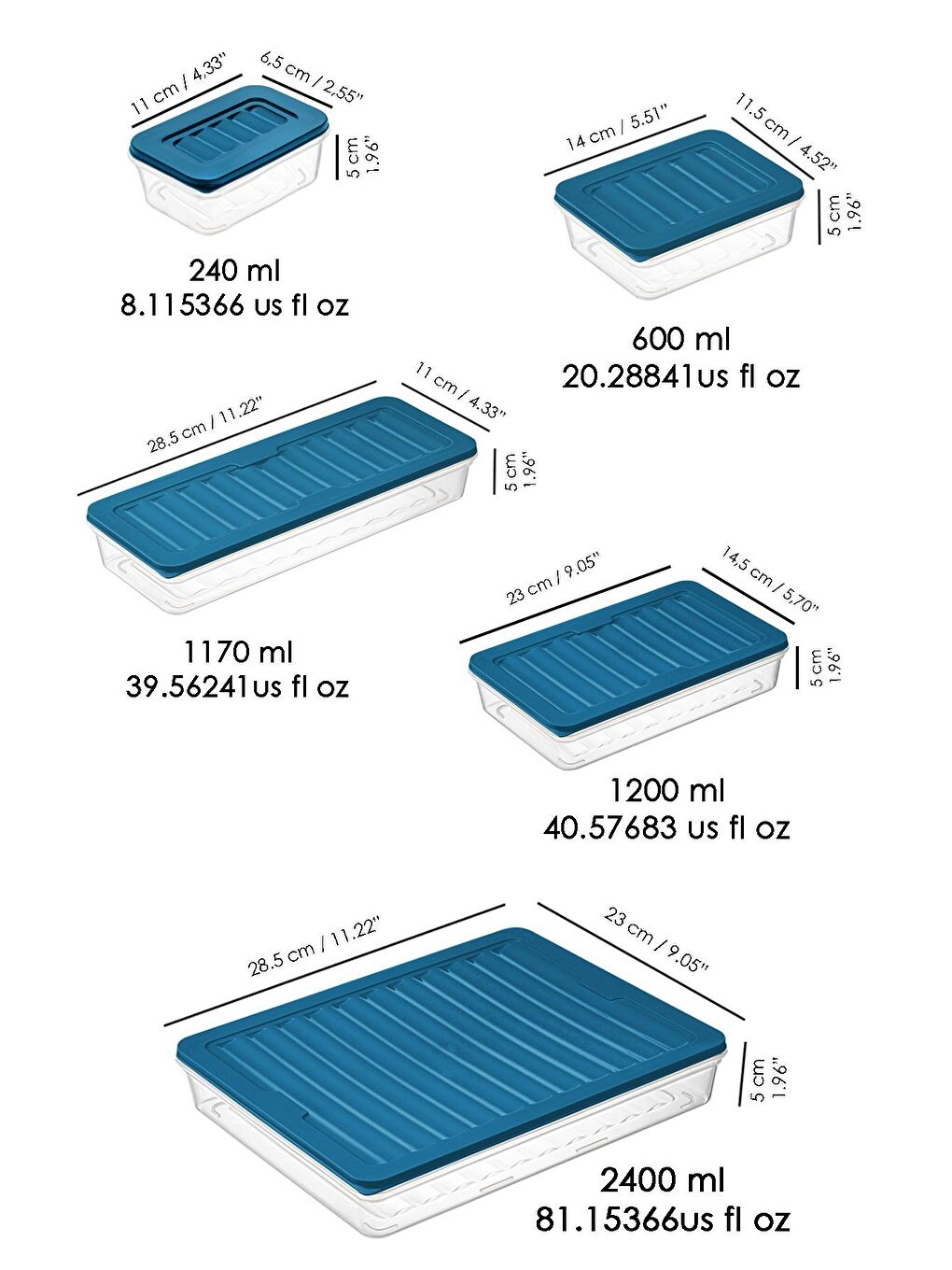 17 Parça Mikrodalga Difrize Uygun Saklama Kabı 1x2400 ml 2x1170 ml 2x1200 ml 4x600 ml 8x240 ml Mavi-5