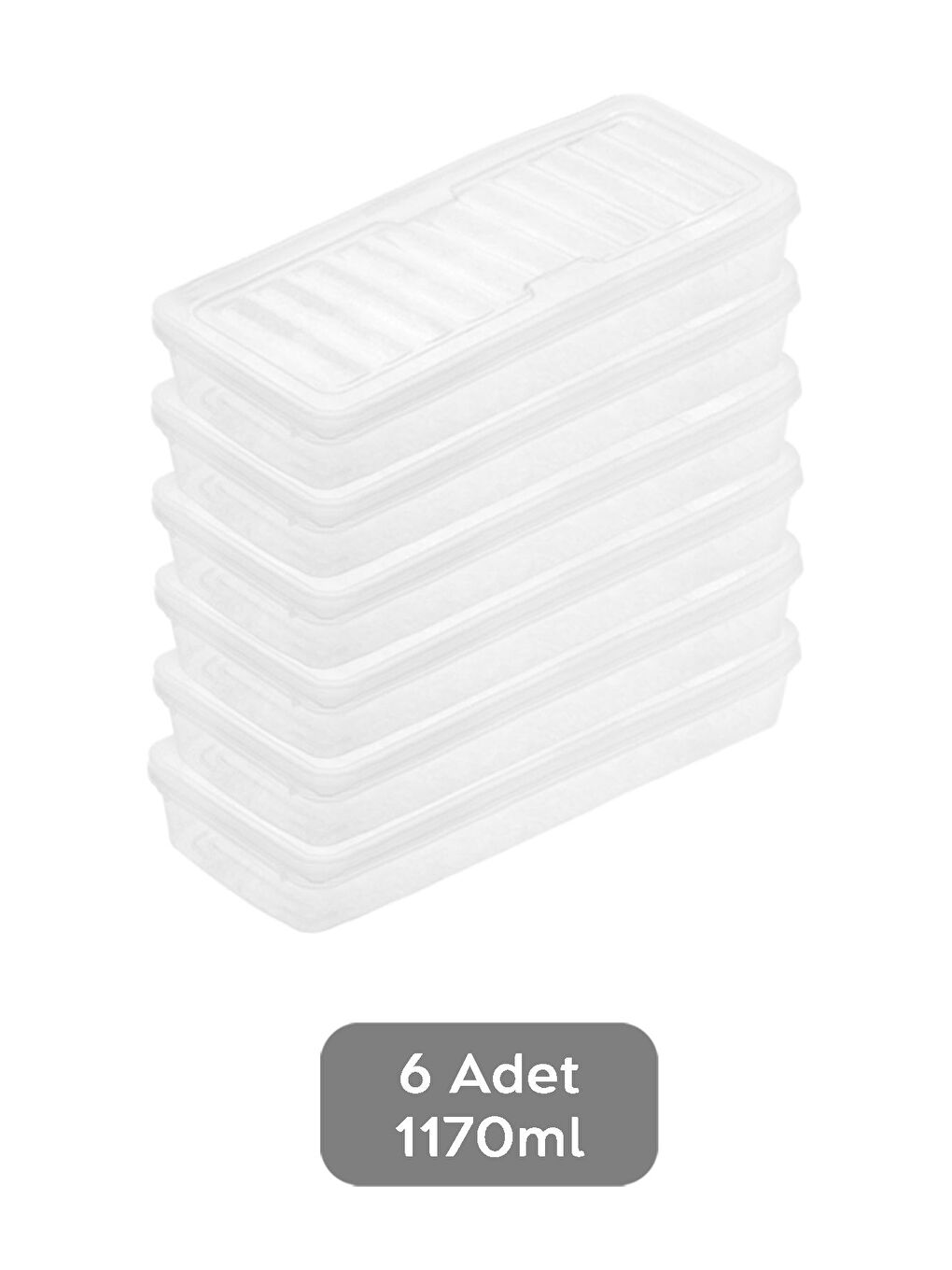 Renksiz 6'lı Şeffaf Kapaklı Organizer Düzenleyici Gıda Erzak Kabı 6x1170 ml-1