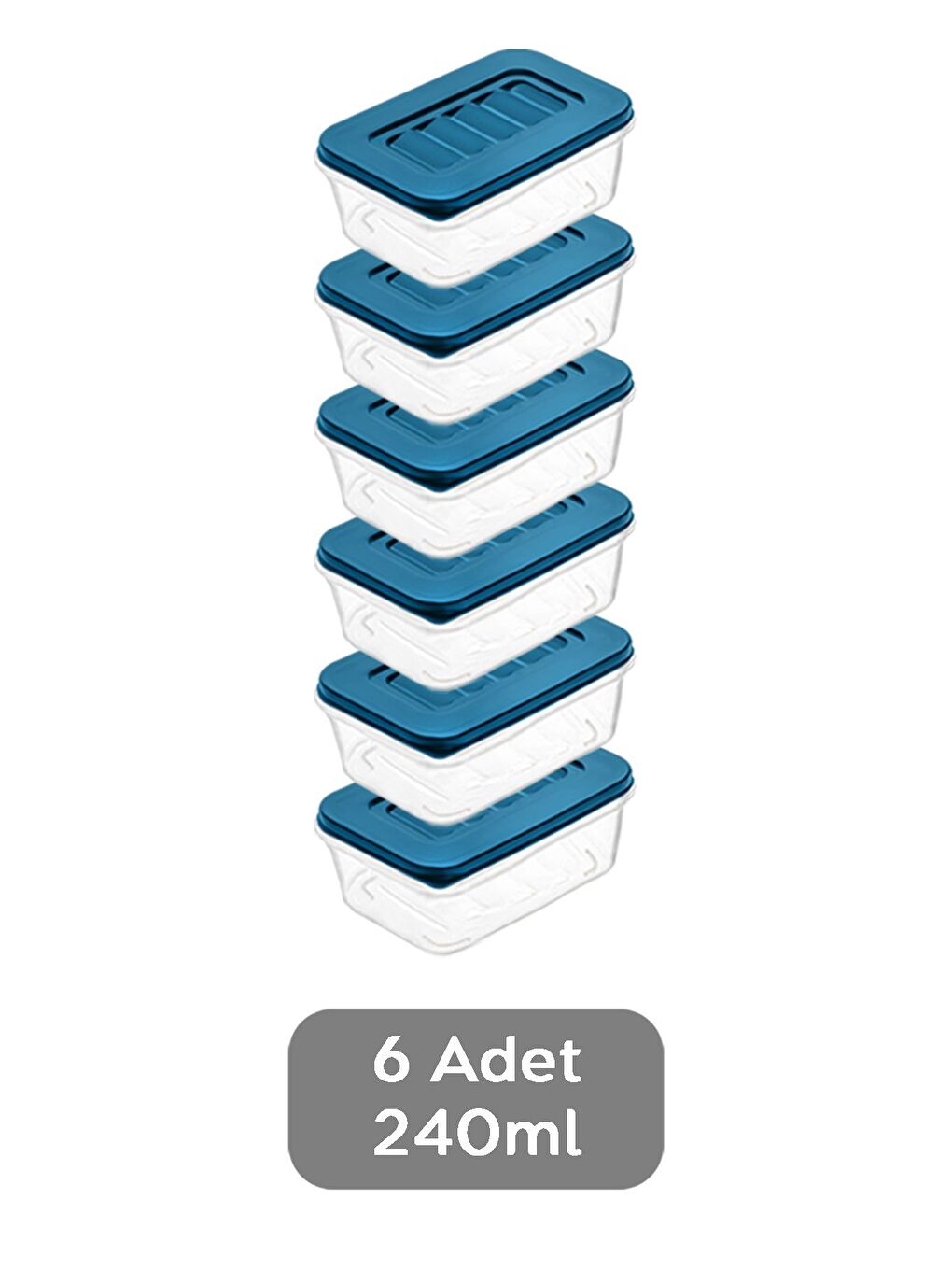 6'lı Buzdolabı Düzenleyici Organizer Mikrodalga ve Difrize Uygun Saklama Kabı 6x240 ml Mavi-1