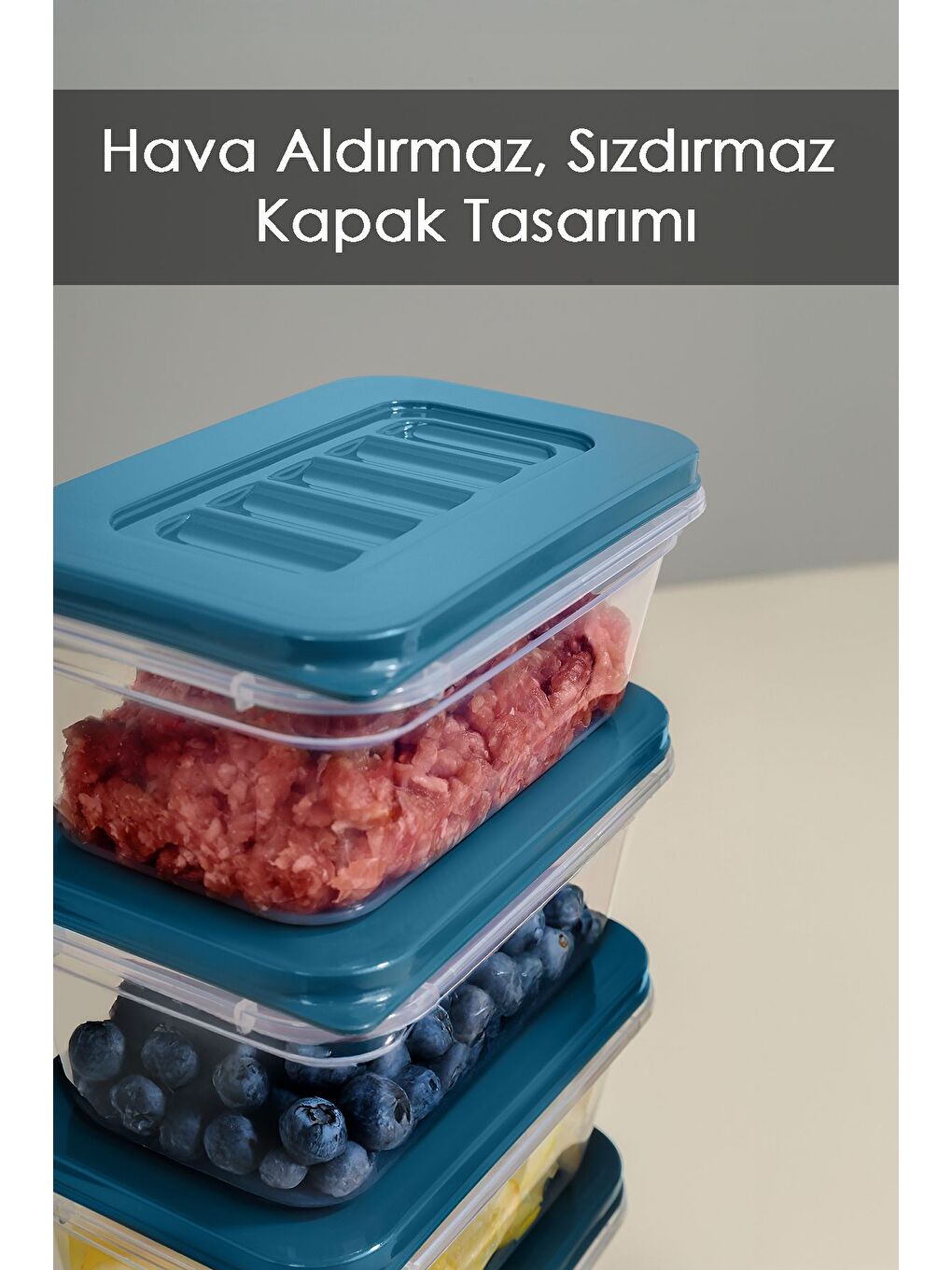 6'lı Buzdolabı Düzenleyici Organizer Mikrodalga ve Difrize Uygun Saklama Kabı 6x240 ml Mavi-2