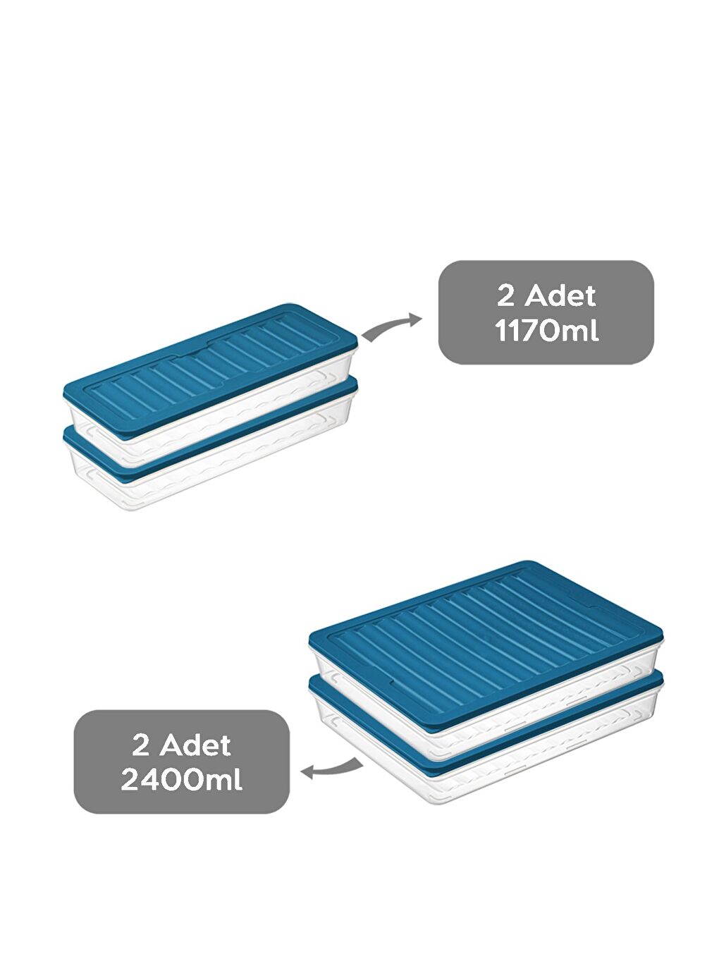 4 Parça Mikrodalga Uyu mlu Organizer Düzenleyici Saklama Kabı Seti 2x2400 ml 2x1170 ml Mavi-1