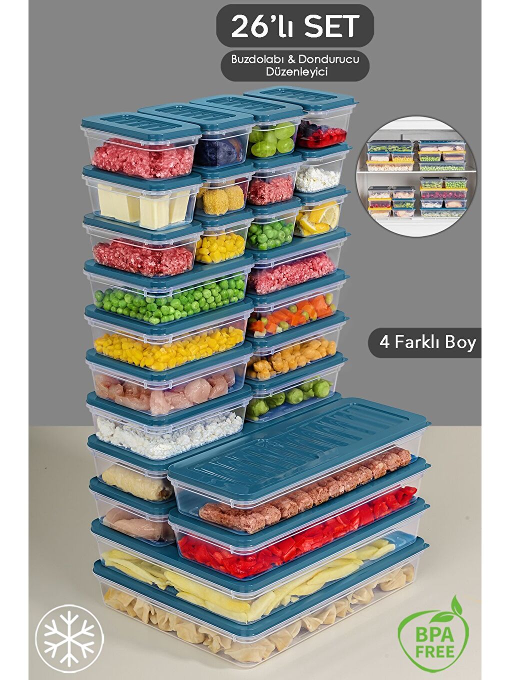 26 Parça Mikrodalga Uyu mlu Organizer Saklama Kabı 2x2400 ml 4x1170 ml 8x600 ml 12x240 ml Mavi