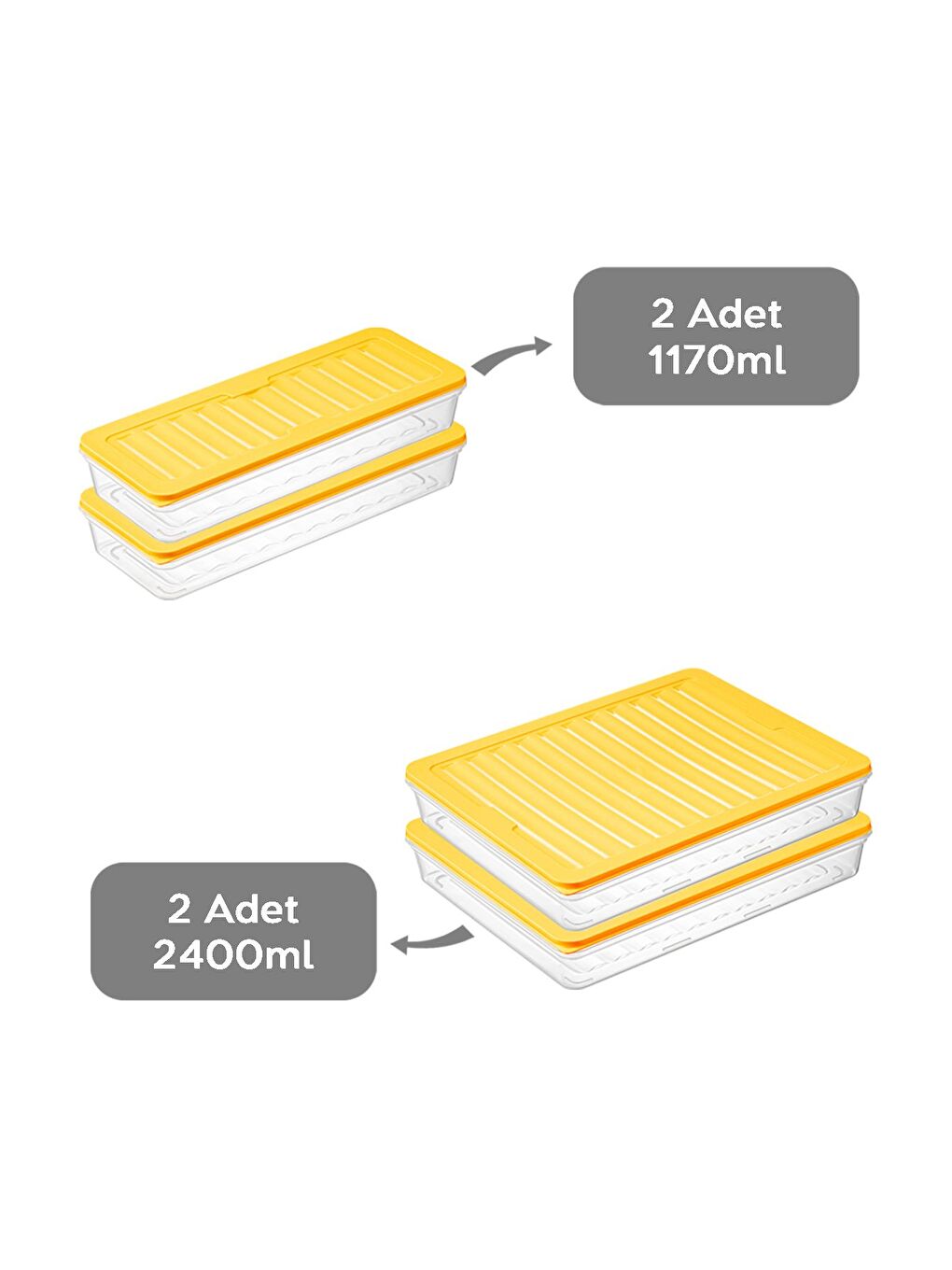 4 Parça Buzdolabı Düzenleyici Organizer Set Mikrodalga Difriz Kabı 2x2400 ml 2x1170 ml Sarı-1