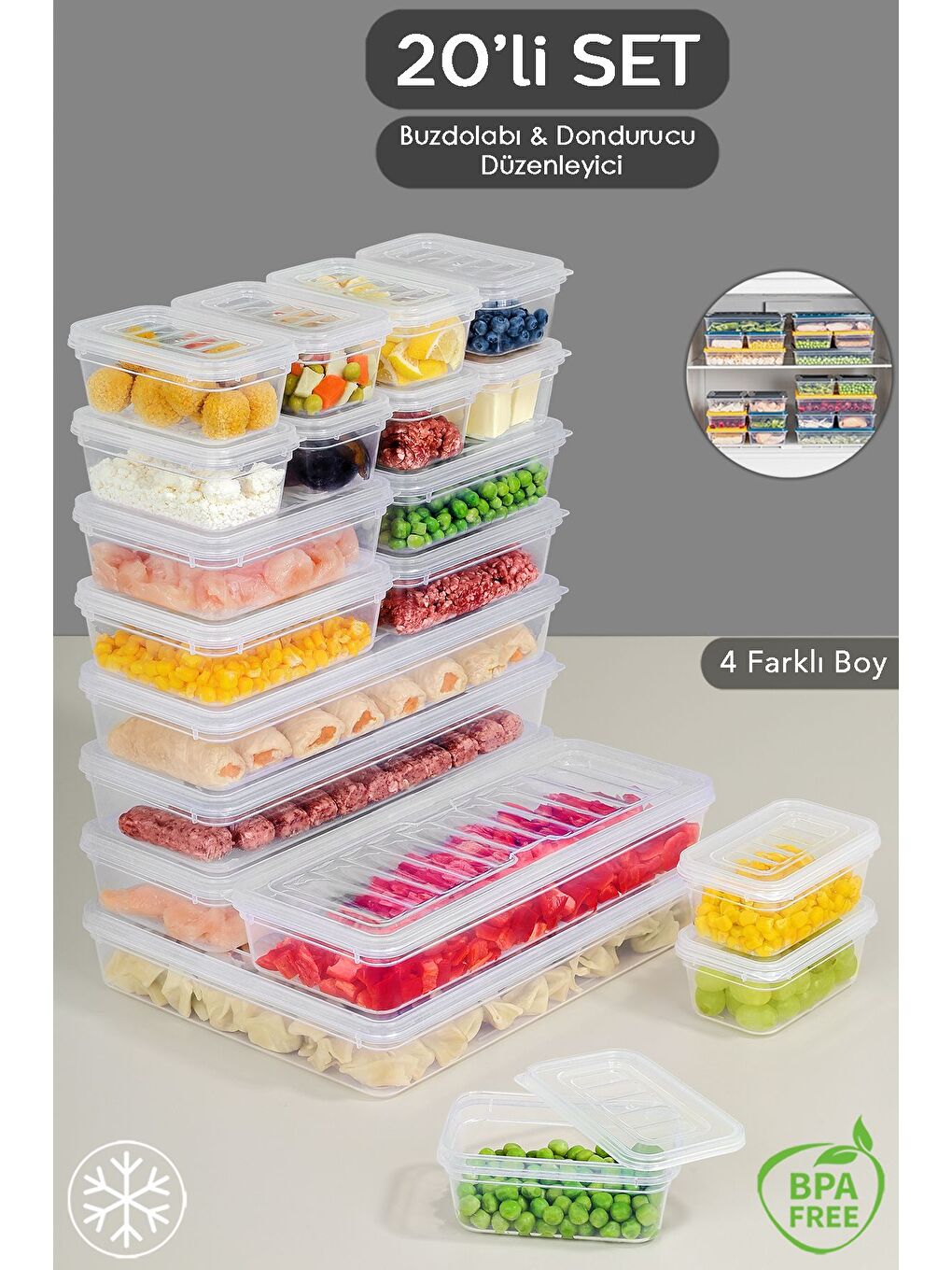 Renksiz 20 Parça Şeffaf Kapaklı Seti Organizer Düzenleyici Gıda Erzak Kabı