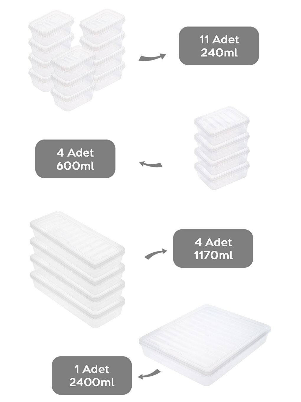 Renksiz 20 Parça Şeffaf Kapaklı Seti Organizer Düzenleyici Gıda Erzak Kabı-1