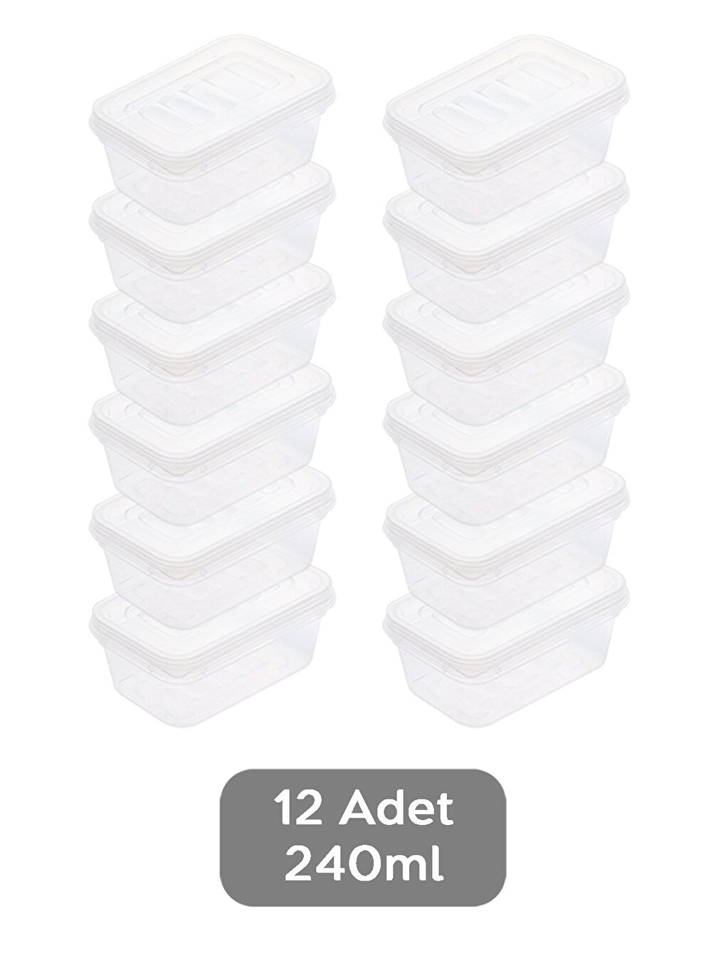 Renksiz 12'li Şeffaf Kapaklı Organizer Düzenleyici Gıda Erzak Kabı 12x240 ml-1