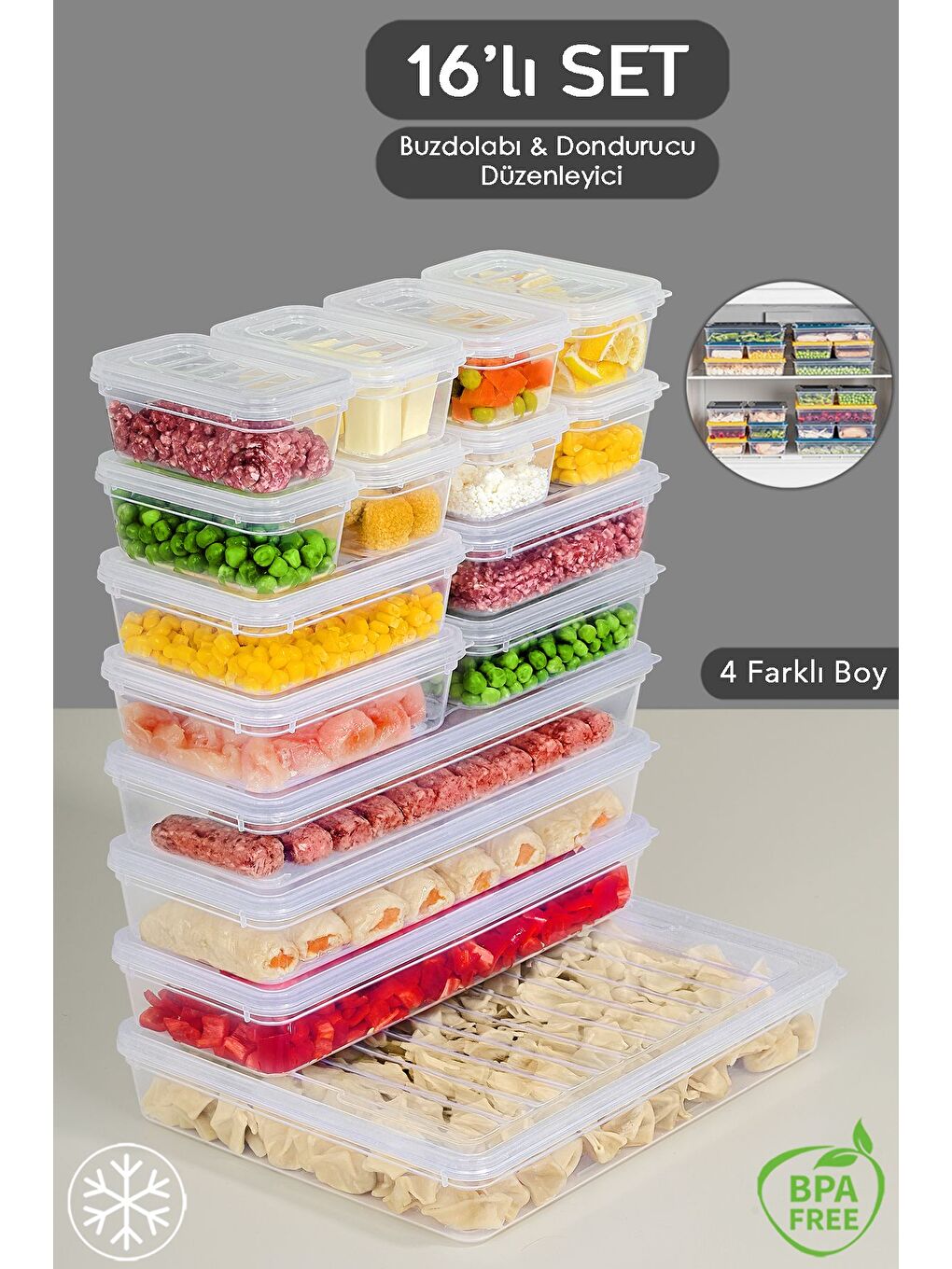 Renksiz 16 Parça Şeffaf Kapaklı Seti Organizer Düzenleyici Gıda Erzak Kabı