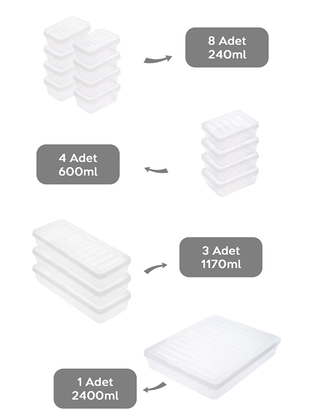 Renksiz 16 Parça Şeffaf Kapaklı Seti Organizer Düzenleyici Gıda Erzak Kabı-1