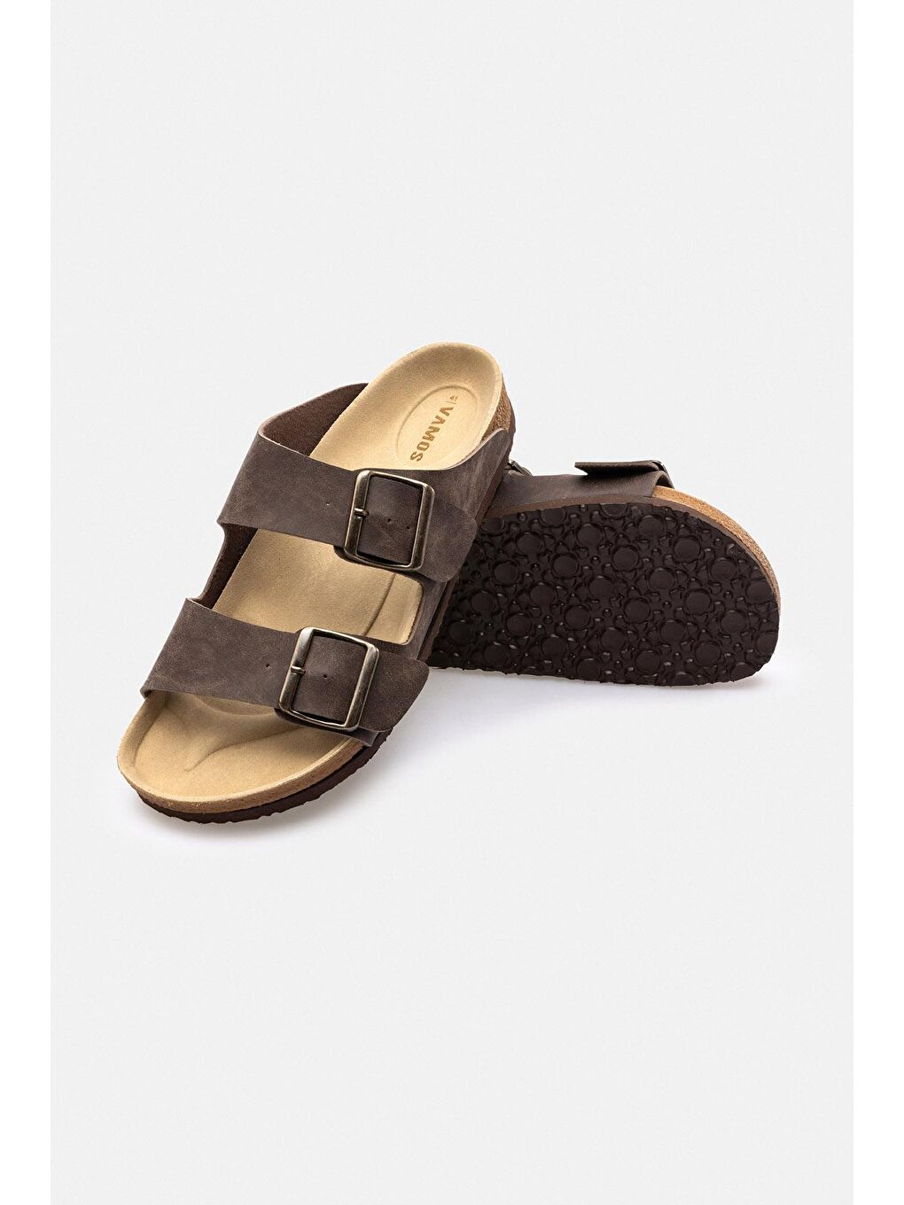 Kahverengi Tokalı Düz Suni Deri Terlik-kahve