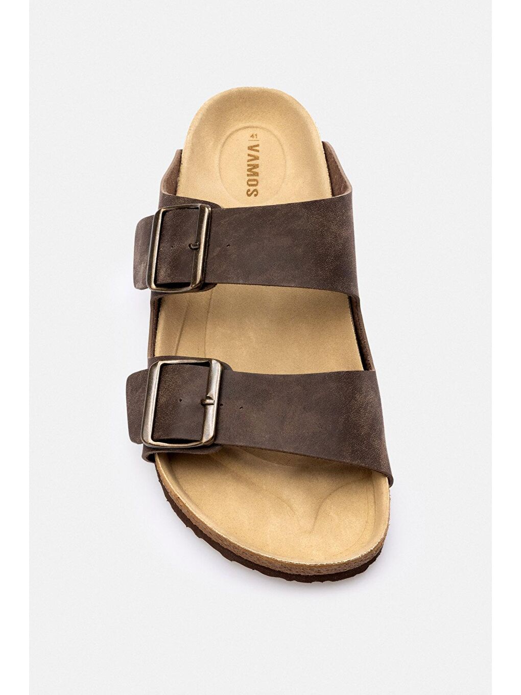 Kahverengi Tokalı Düz Suni Deri Terlik-kahve-1