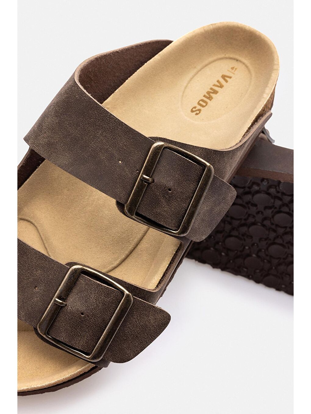 Kahverengi Tokalı Düz Suni Deri Terlik-kahve-2