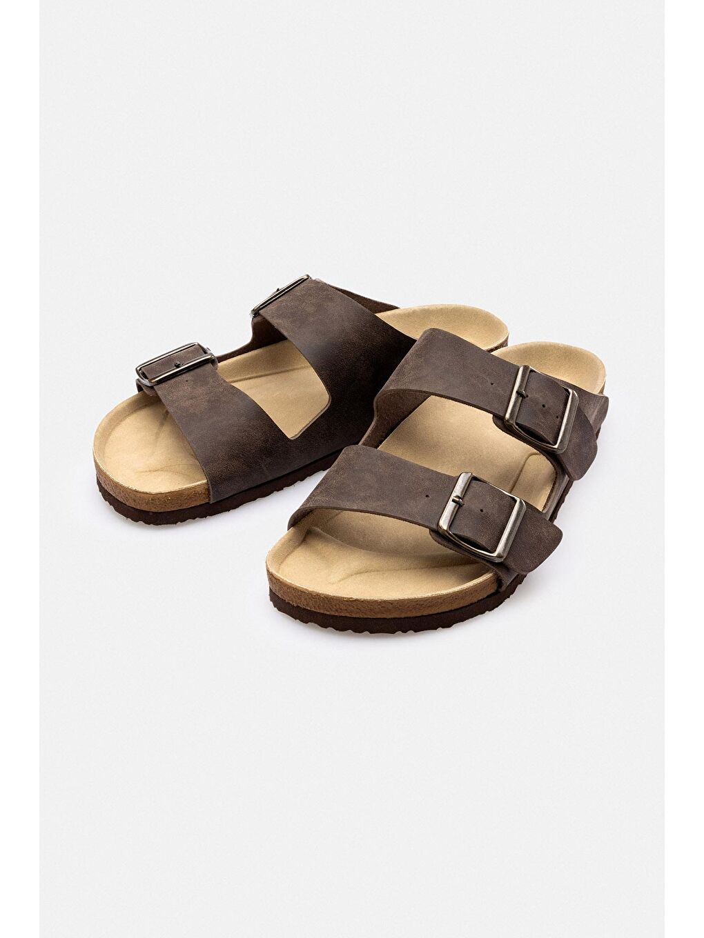 Kahverengi Tokalı Düz Suni Deri Terlik-kahve-3