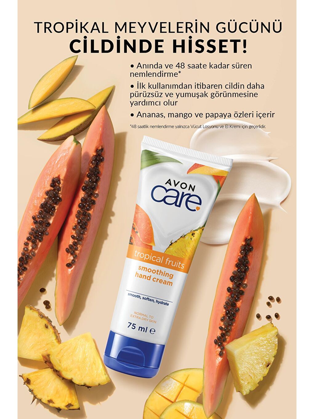 AVON Renksiz Care Tropical Fruits Ananas, Mango ve Papaya Özlü El Kremi 75 Ml. İkili Set - 3