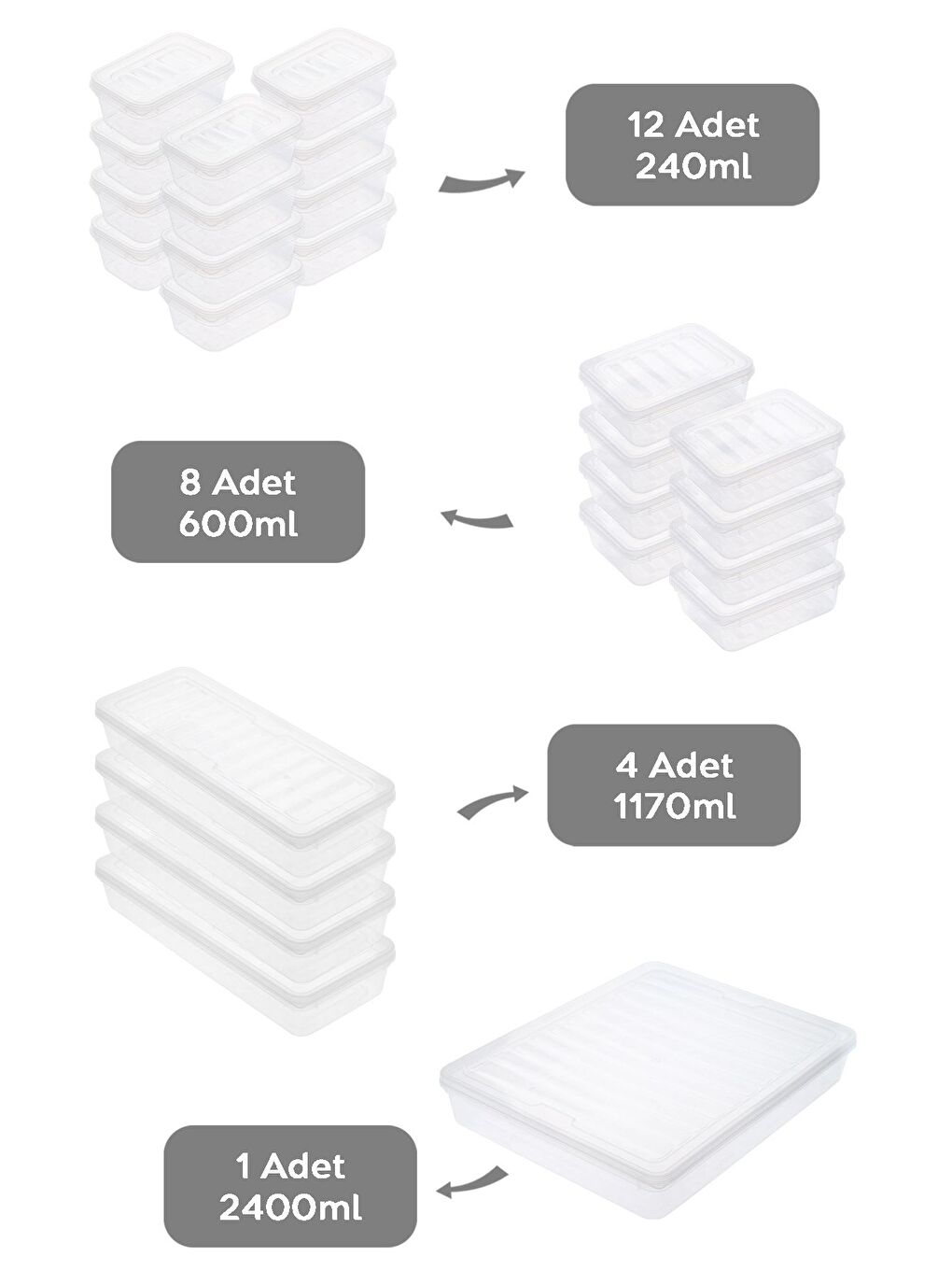 Renksiz 25 Parça Şeffaf Kapaklı Seti Organizer Düzenleyici Gıda Erzak Kabı-1