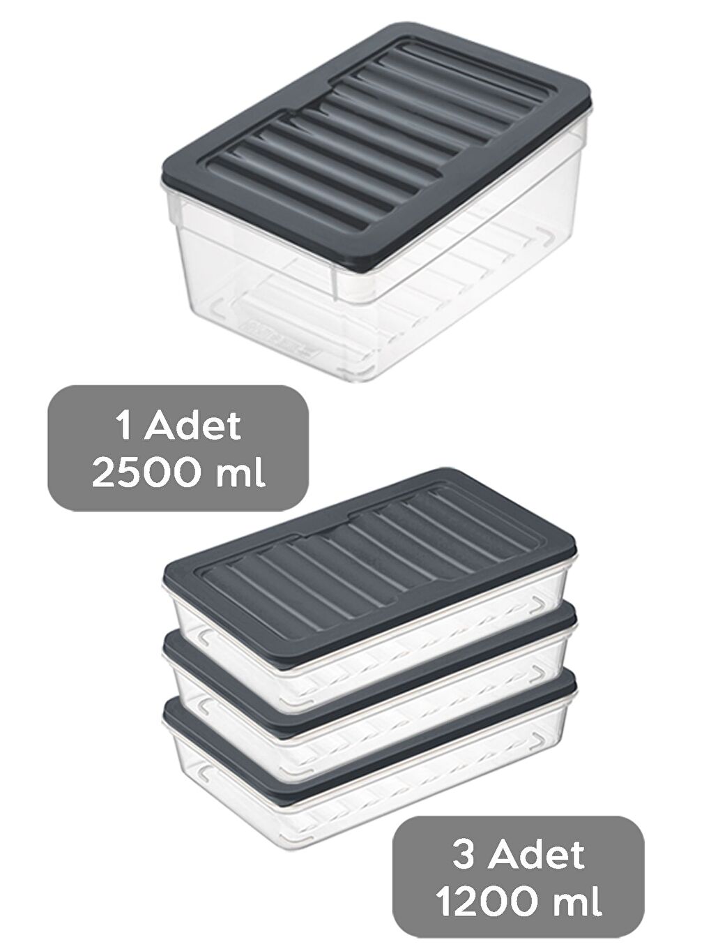 4'lü Mikrodalga Uyu mlu Organizer Set Düzenleyici Gıda Erzak Saklama Kabı Derin ve Sığ M Antrasit-1