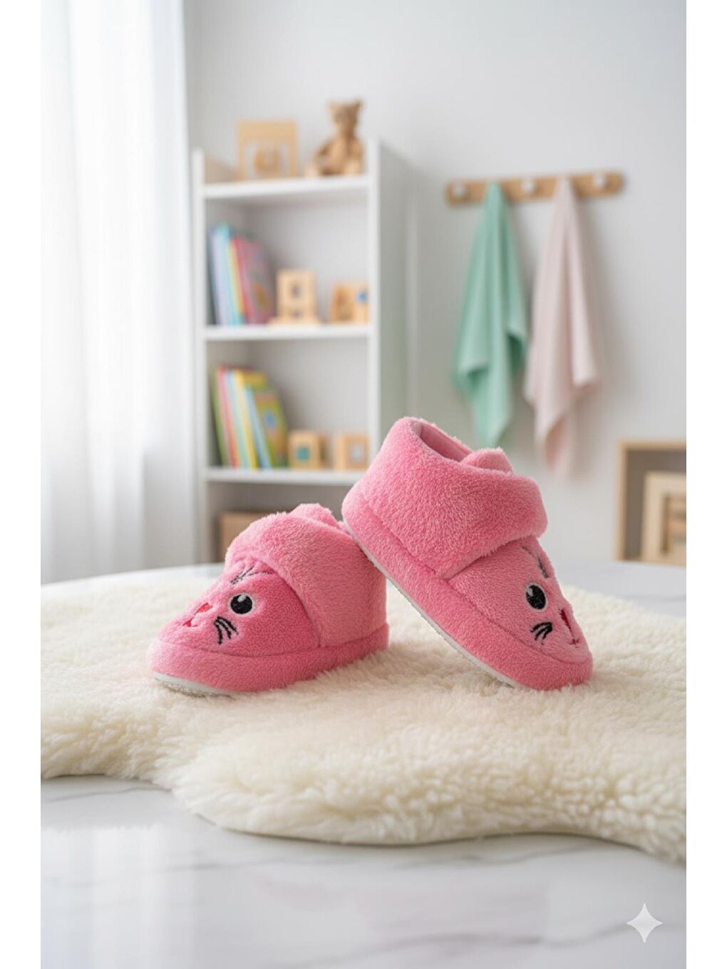 Pembe Sevimli Hayvanlar Cırtlı Kaydırmaz Taban Kreş Ev Okul Ayakkabısı Bebek Çocuk Panduf Ev Botu-1