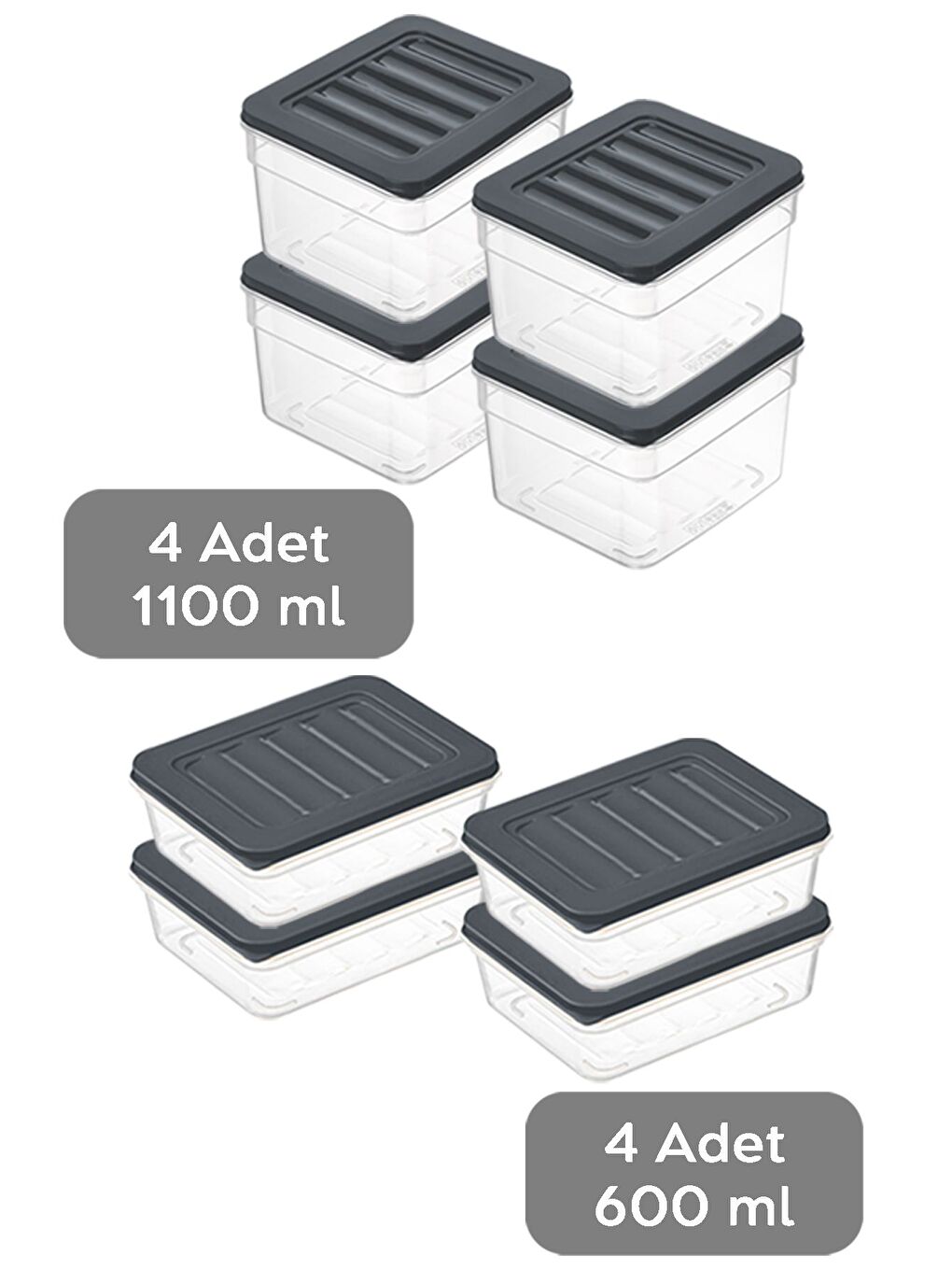 8 li Buzdolabı Organizer Set Düzenleyici Saklama Kabı Derin ve Sığ Mikrodalga Difriz Kabı S Antrasit-1