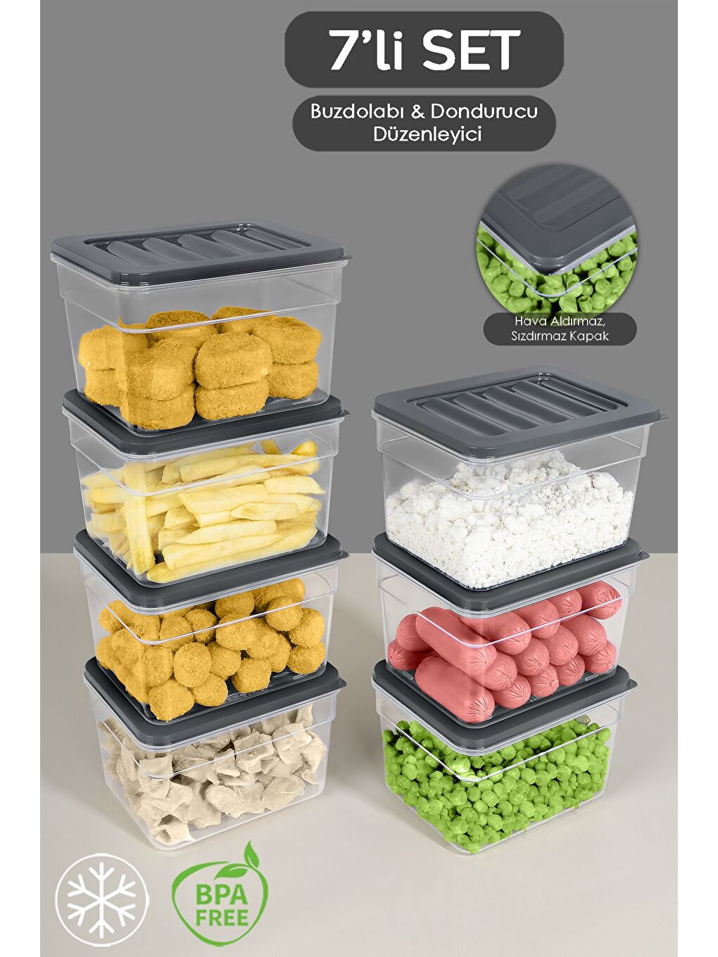 7 li Derin Buzdolabı Organizer Set 1100 ml Antrasit