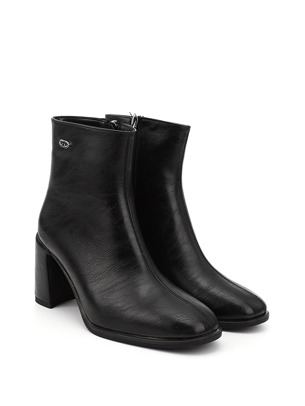 Mor Kadın ZÜMRÜT-SİYAH Fermuarlı Küt Burunlu Kalın Topuklu Bot-1