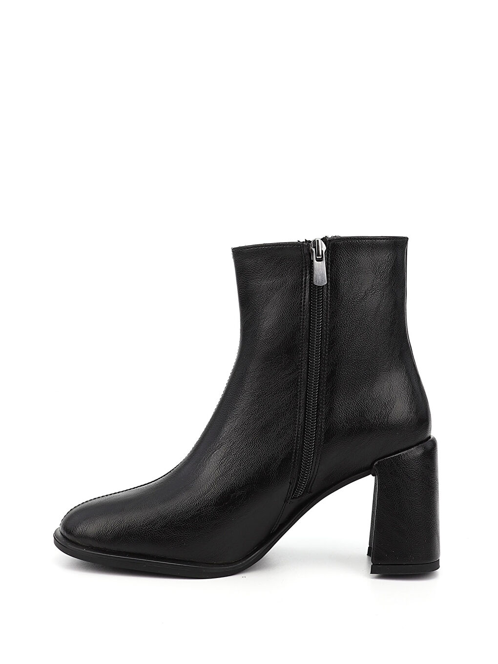 Mor Kadın ZÜMRÜT-SİYAH Fermuarlı Küt Burunlu Kalın Topuklu Bot-2