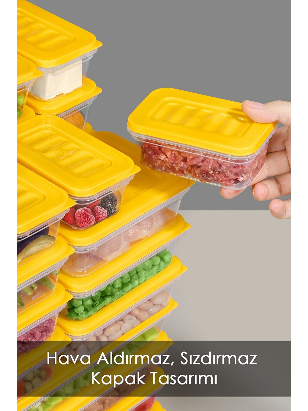 8 li Buzdolabı Organizer Set Düzenleyici Saklama Kabı Derin ve Sığ Mikrodalga Difriz Kabı Sarı-2