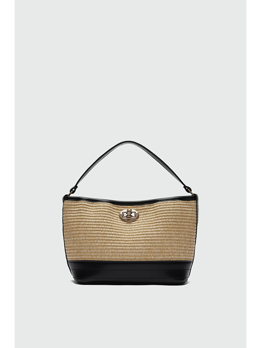 Urban Hasır Görünümlü Kilitli Omuz Çanta Siyah