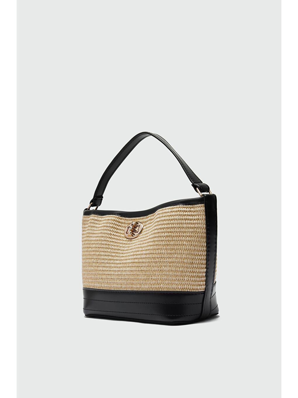 Urban Hasır Görünümlü Kilitli Omuz Çanta Siyah-1