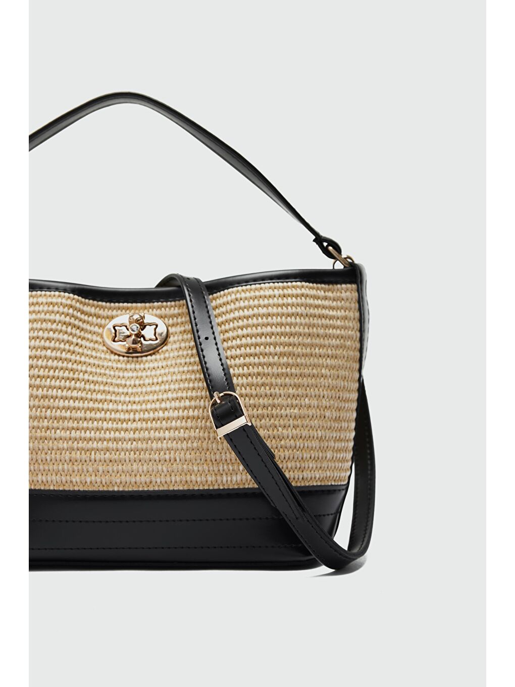 Urban Hasır Görünümlü Kilitli Omuz Çanta Siyah-2