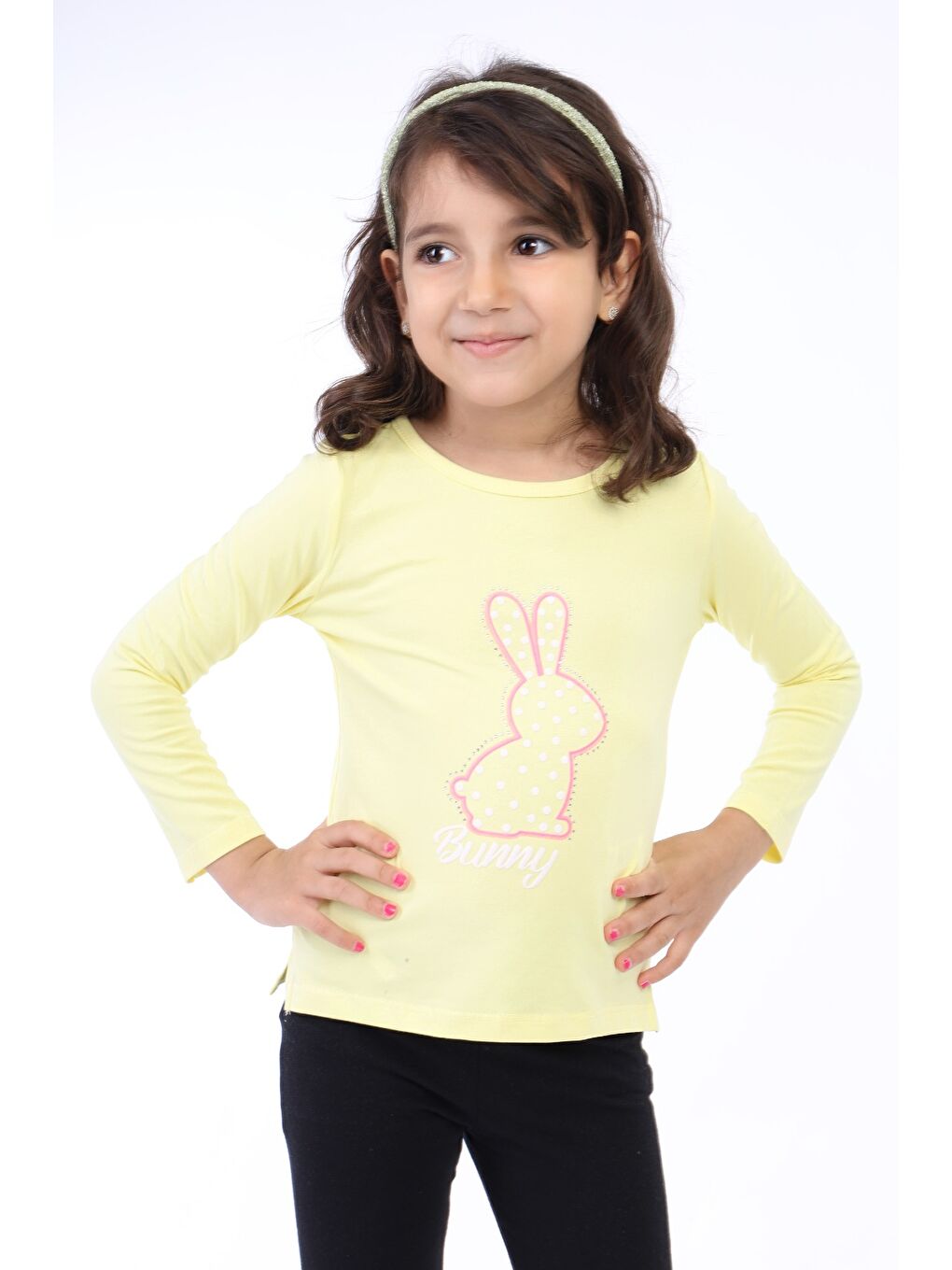 Sarı Kız Çocuk Baskılı Tişört-1