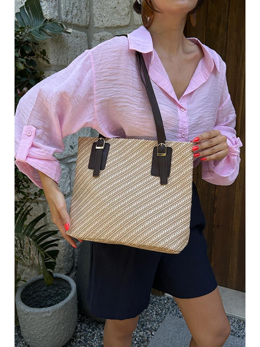 Valenne Hasır Omuz Çanta Kahverengi-6