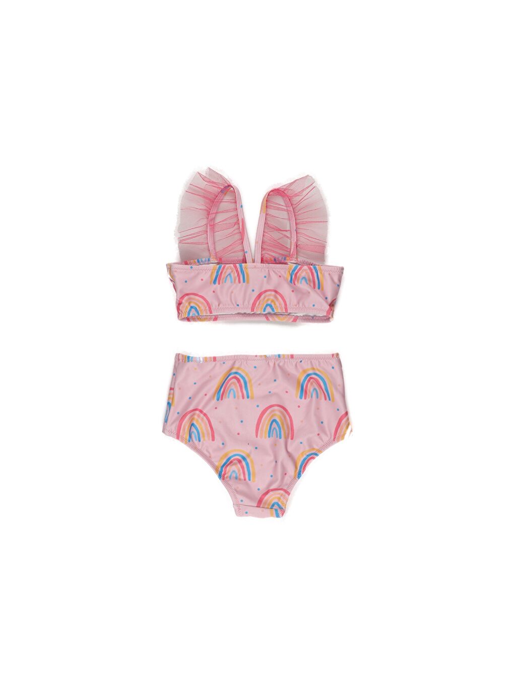Pembe Kız Çocuk Tül Detaylı Baskılı Bikini Takım-1