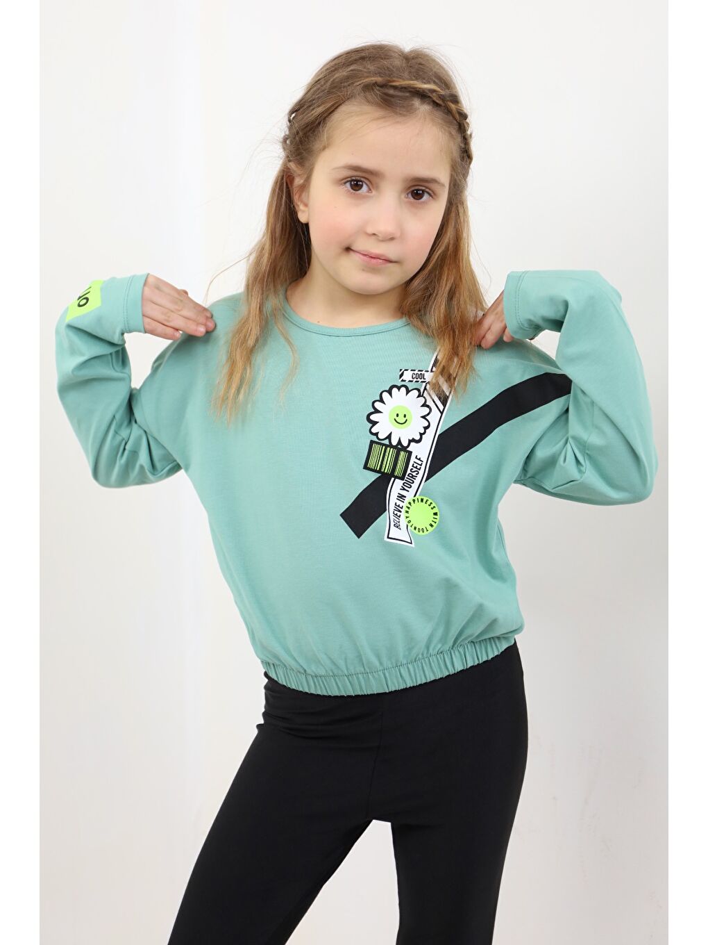 Yeşil Kız Çocuk Baskılı Tişört