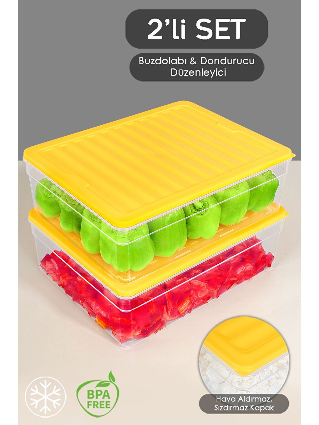 2'li Derin Buzdolabı Organizer Set 5300 ml Sarı