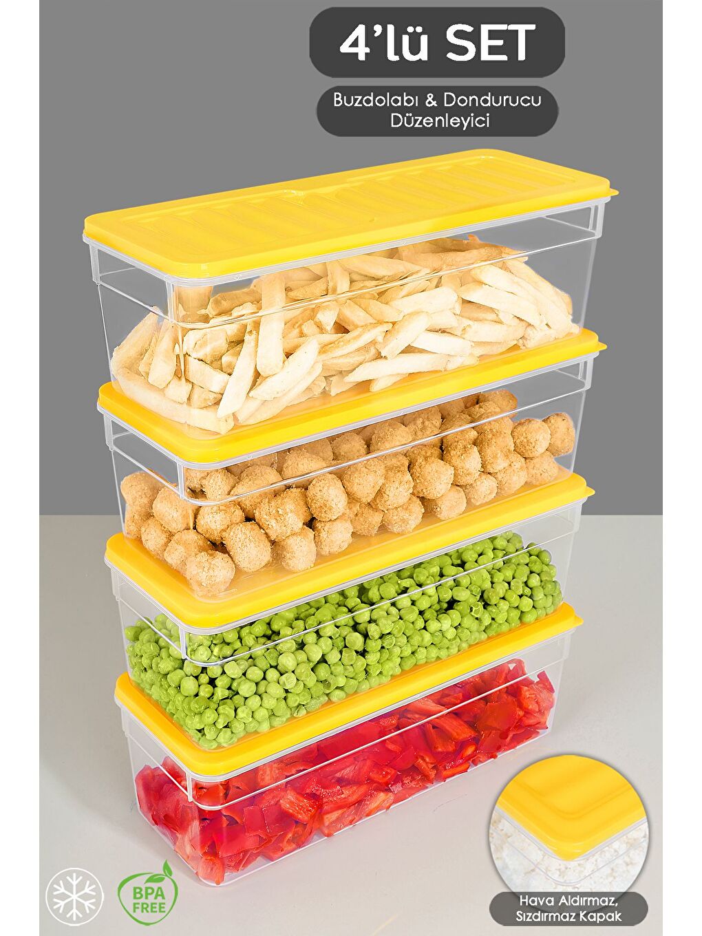 4'lü Derin Buzdolabı Organizer Set 2470 ml Sarı