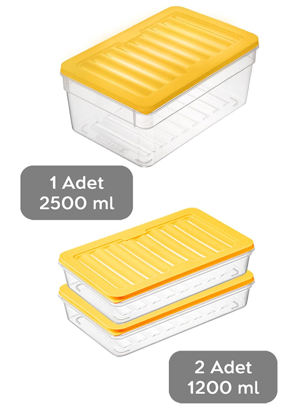 3'lü Buzdolabı Organizer Set Düzenleyici Saklama Kabı Derin ve Sığ Mikrodalga Difriz Kabı M Sarı-1